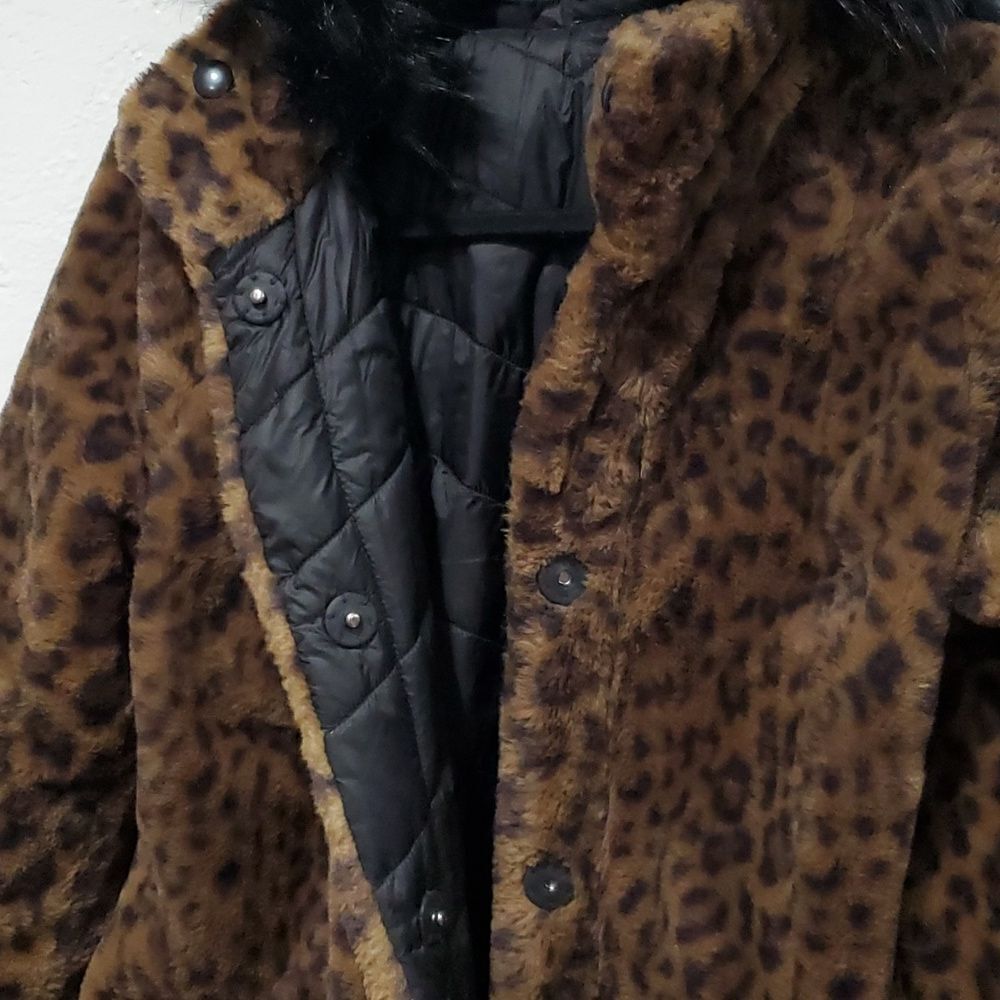 Reversible Dennis Basso Coat - Black Puffer & Faux Fur Leapord Print Size XXS - Picture 12 of 16